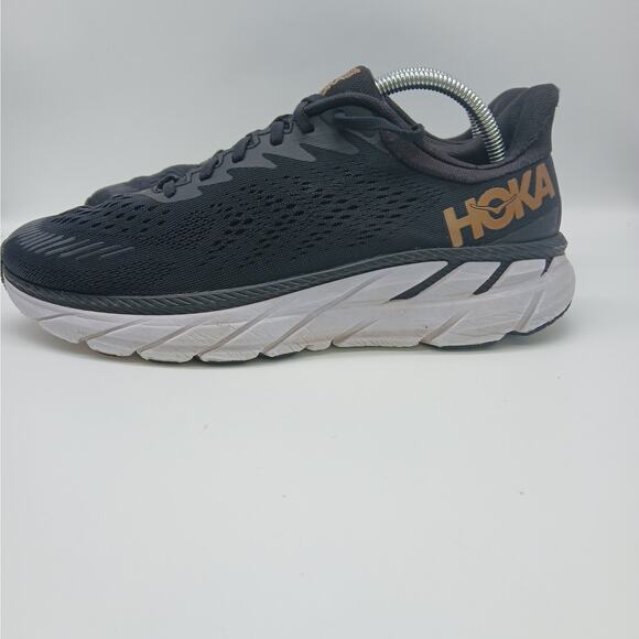 Hoka One One Women's Clifton 7 Gold Athletic Running Sneakers Shoes Black 10.5 - Picture 5 of 11